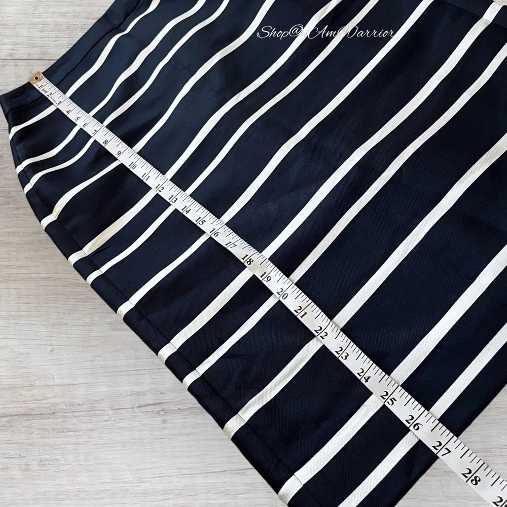 J.Crew navy blue & off white banded striped sleek pencil skirt *shop@iamwarrior